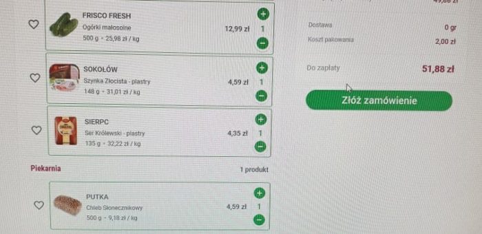 Zakupy spożywcze on -line – zadanie zdalne